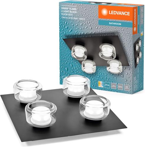 LEDVANCE ORBIS Flame wand- en plafondlamp met LED, zwart, 22W, 1400lm, 3000/4000K, kleurtemperatuur instelbaar via wandschakelaar (koud wit/warm wit), IP44 bescherming tegen vreemde voorwerpen en spatwater