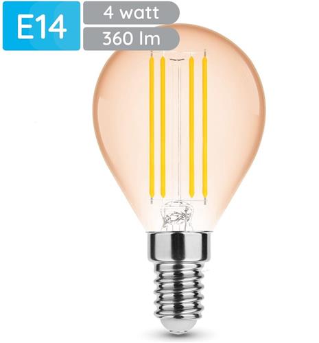 Modee E14 LED Lamp 4W - 360lm - 1800K - Warm Wit - LED Filament Amber Globe Mini P45 - Vervangt 33W Halogeen Gloeilamp