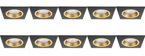 Spot Armatuur 10 Pack - Proma Rodos Pro - GU10 Inbouwspot - Vierkant - Zwart/Goud - Aluminium - 93mm