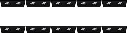 Spot Armatuur 10 Pack - Proma Borny Pro - GU10 Inbouwspot - Rechthoek Dubbel - Zwart - Aluminium - Kantelbaar - 175x92mm