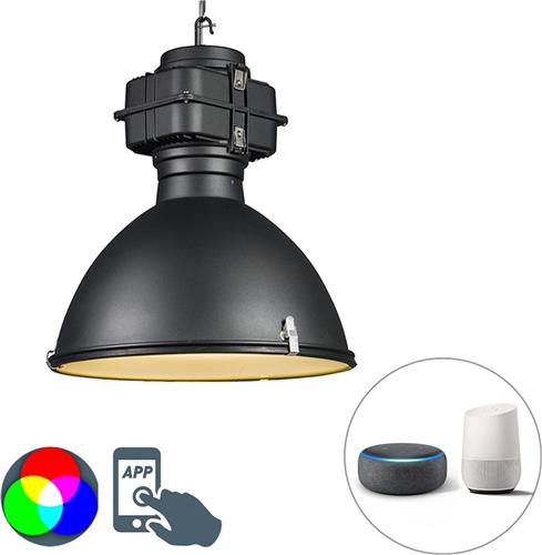 QAZQA sicko - Industriele Dimbare LED Smart Grote hanglamp incl. wifi met Dimmer - 1 lichts - Ø 53 cm - Zwart - Industrieel - Woonkamer | Slaapkamer | Keuken