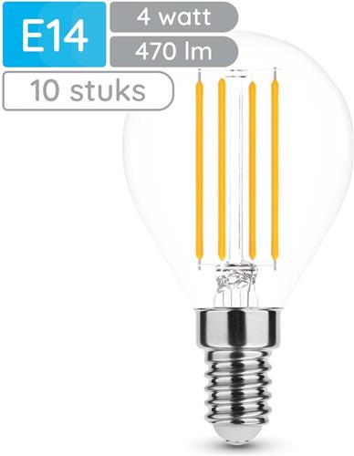 Modee E14 LED Lamp 4W - 470lm - 2700K - Warm Wit - LED Filament Globe Mini P45 - Vervangt 40W Halogeen Gloeilamp - 10 stuks