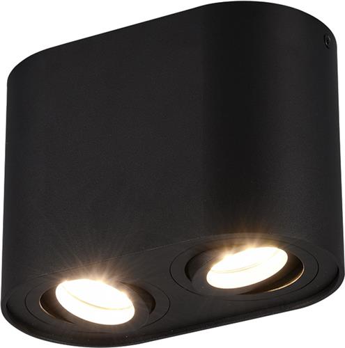 LED Plafondlamp - Plafondverlichting - Trion Cosmin - GU10 Fitting - 2-lichts - Rechthoek - Mat Zwart - Aluminium
