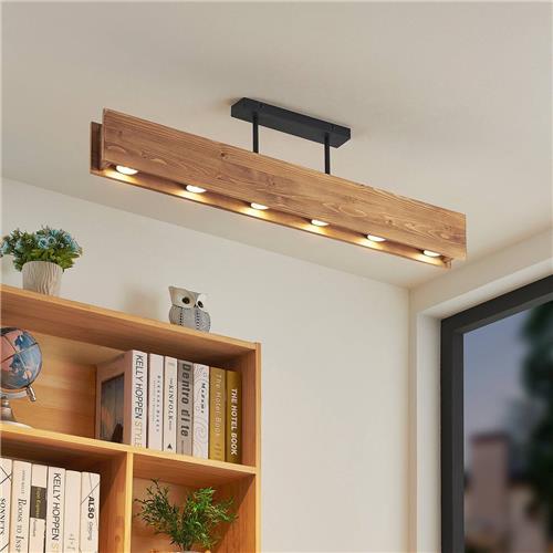 Lindby - plafondlamp hout - 6lichts - Dennenhout, ijzer - H: 25 cm - GU10 - donker hout, zwart