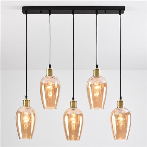 Hanglamp 5-lichts Valerie met amber glas
