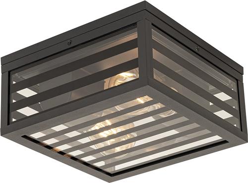 QAZQA reims - Moderne Plafondlamp voor buiten - 2 lichts - L 24 cm - Zwart - Buitenverlichting