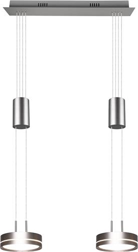 LED Hanglamp - Hangverlichting - Trion Franco - 14.4W - 2-lichts - Warm Wit 3000K - Dimbaar - Rond - Mat Nikkel - Aluminium