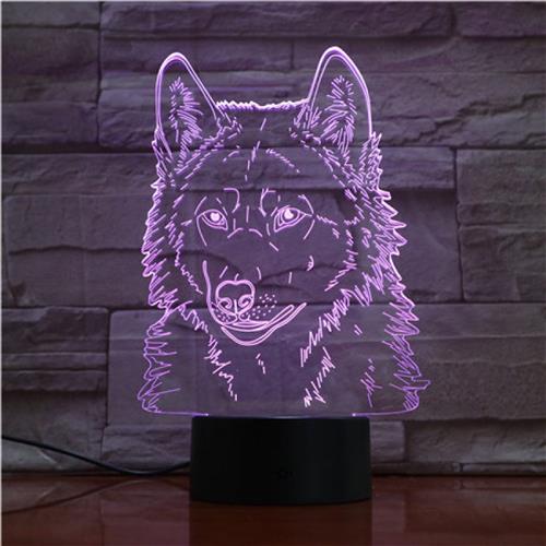 3D Led Lamp Met Gravering - RGB 7 Kleuren - Wolf