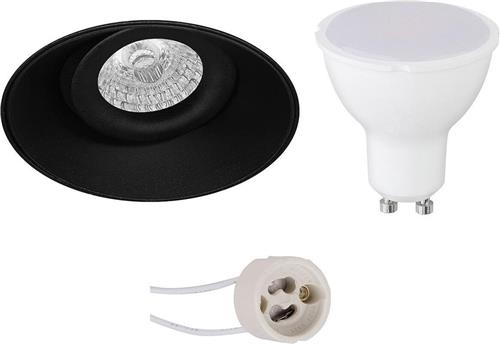 LED Spot Set - Pragmi Nivas Pro - GU10 Fitting - Inbouw Rond - Mat Zwart - 6W - Natuurlijk Wit 4200K - Trimless - Kantelbaar - Ø150mm