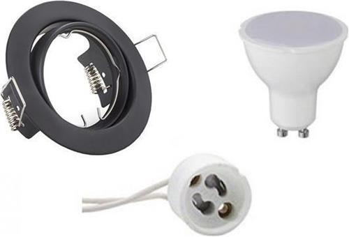 LED Spot Set - Trion - GU10 Fitting - Inbouw Rond - Mat Zwart - 4W - Helder/Koud Wit 6400K - Kantelbaar Ø83mm