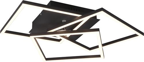 LED Plafondlamp - Torna Mibal - 28W - Aanpasbare Kleur - Afstandsbediening - Dimbaar - Rechthoek - Mat Zwart - Aluminium