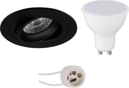 LED Spot Set - Pragmi Alpin Pro - GU10 Fitting - Inbouw Rond - Mat Zwart - 6W - Natuurlijk Wit 4200K - Kantelbaar Ø92mm