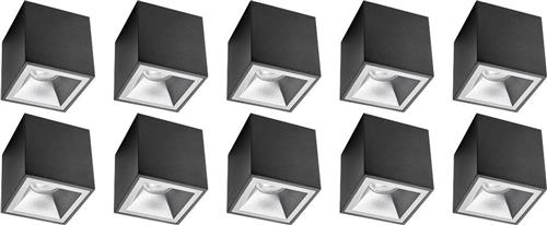 Opbouwspot 10 Pack - Pragmi Cliron Pro - GU10 Fitting - Opbouw Vierkant - Mat Zwart/Zilver - Aluminium - Verdiept - Ø90mm