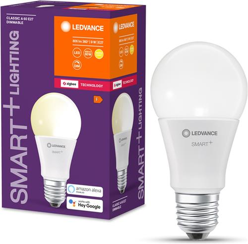 LEDVANCE Slimme LED lamp met ZigBee technologie, E27-basis matte optiek ,Warm wit (27-K), 8-6 Lumen, substituut voor 6-W-verlichtingsmiddel slim dimbaar, 1-Pak