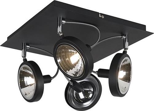 QAZQA nox - Moderne Plafondspot | Spotje | Opbouwspot - 4 lichts - L 320 mm - Zwart - Woonkamer | Slaapkamer | Keuken