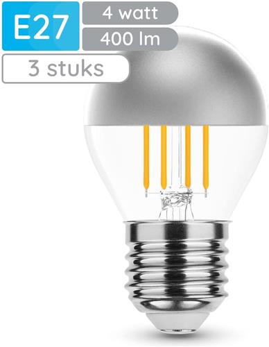 Modee E27 LED Lamp 4W - 400lm - 2700K - Warm Wit - LED Filament Globe Mini P45 Kopspiegellamp - Vervangt 40W Halogeen Gloeilamp - 3 stuks