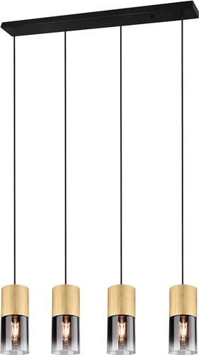 LED Hanglamp - Trion Roba - E27 Fitting - 4-lichts - Rechthoek - Mat Goud - Aluminium