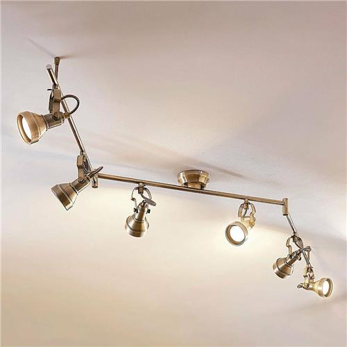Lindby - plafondlamp - 6lichts - metaal - H: 18 cm - GU10 - oud-messing
