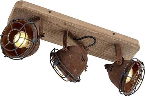 QAZQA gina - Industriele Plafondspot | Spotje | Opbouwspot - 3 lichts - L 430 mm - Roestbruin - Industrieel - Woonkamer | Slaapkamer | Keuken
