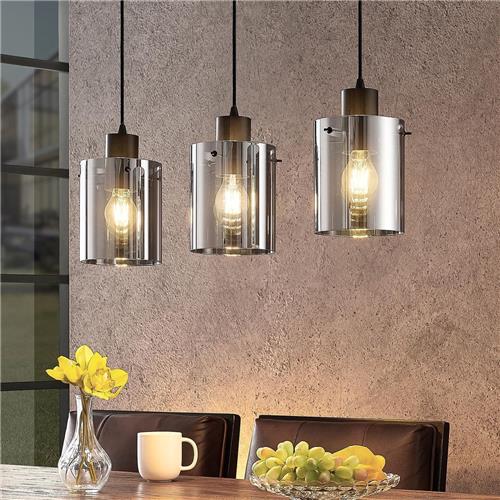 Lindby - hanglamp - 3lichts - staal, glas - E27 - zwart, chroom
