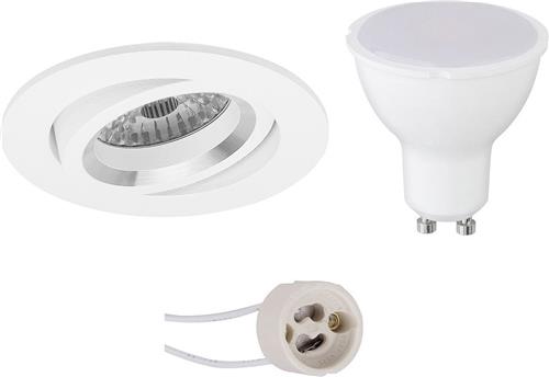 LED Spot Set - Pragmi Aerony Pro - GU10 Fitting - Inbouw Rond - Mat Wit - 6W - Natuurlijk Wit 4200K - Kantelbaar - Ø82mm