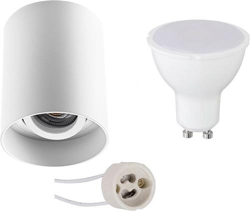 Opbouwspot Set - Pragmi Luxina Pro - GU10 Fitting - Opbouw Rond - Mat Wit - 4W - Helder/Koud Wit 6400K - Verdiept - Kantelbaar - Ø90mm