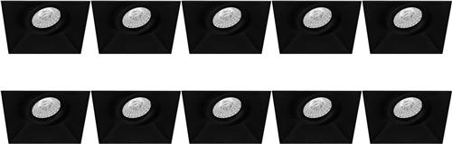 Spot Armatuur 10 Pack - Pragmi Nivas Pro - GU10 Inbouwspot - Vierkant - Zwart - Aluminium - Trimless - Kantelbaar - 150mm