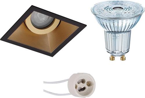 LED Spot Set - OSRAM Parathom PAR16 940 36D - Pragmi Zano Pro - GU10 Fitting - Dimbaar - Inbouw Vierkant - Mat Zwart/Goud - 5.5W - Natuurlijk Wit 4000K - Kantelbaar - 93mm