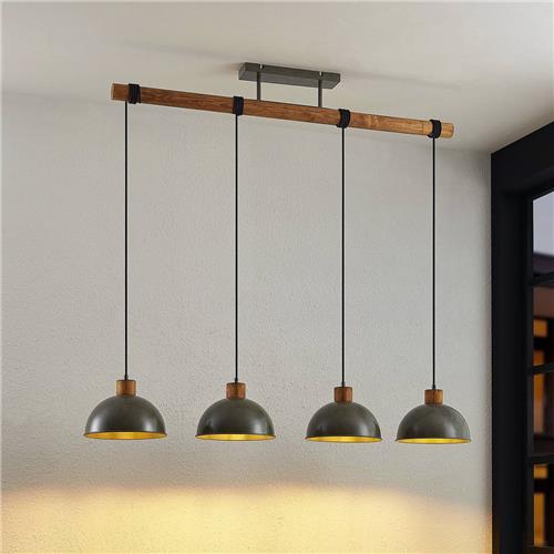 Lindby - Hanglamp - 4lichts - hout, ijzer - E27 - hout natuur, donkergrijs