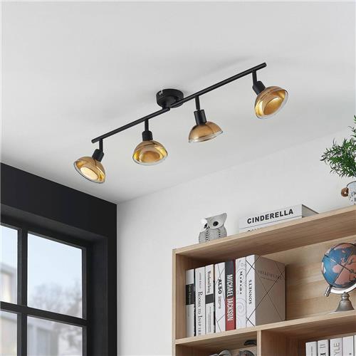 Lindby - buitenspot - 4lichts - Ijzer, glas - H: 18.8 cm - GU10 - matzwart, bladgoud - Inclusief lichtbronnen