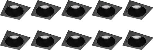 Spot Armatuur 10 Pack - Proma Minko Pro - GU10 Inbouwspot - Vierkant - Zwart - Aluminium - Verdiept - 90mm