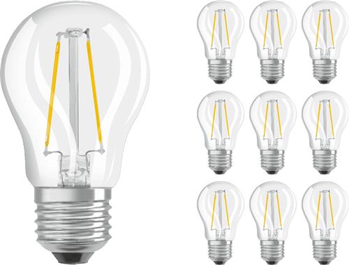 Voordeelpak 10x Ledvance Classic LED E27 Kogel Filament Helder 1.5W 136lm - 827 Zeer Warm Wit | Vervangt 15W