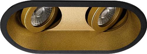 Spot Armatuur GU10 - Pragmi Zano Pro - GU10 Inbouwspot - Ovaal Dubbel - Zwart/Goud - Aluminium - Kantelbaar - 185x93mm