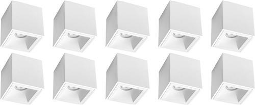 Opbouwspot 10 Pack - Proma Cliron Pro - GU10 Fitting - Opbouw Vierkant - Mat Wit - Aluminium - Verdiept - Ø90mm
