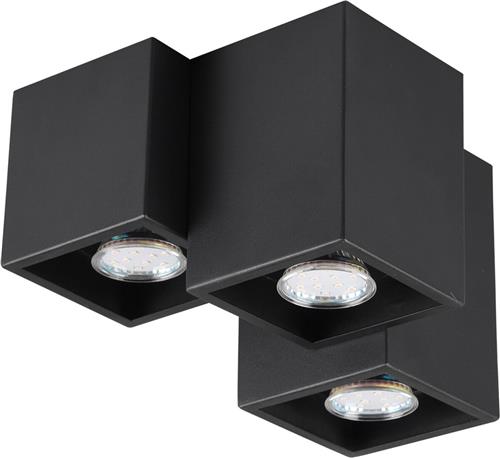 LED Plafondlamp - Plafondverlichting - Trion Ferry - GU10 Fitting - 3-lichts - Rechthoek - Mat Zwart - Aluminium