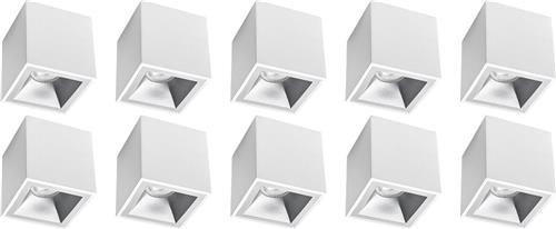 Opbouwspot 10 Pack - Proma Cliron Pro - GU10 Fitting - Opbouw Vierkant - Mat Wit/Zilver - Aluminium - Verdiept - Ø90mm