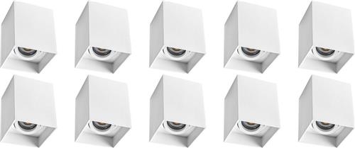 Opbouwspot 10 Pack - Proma Luxina Pro - GU10 Fitting - Opbouw Vierkant - Mat Wit - Aluminium - Verdiept - Kantelbaar - 90mm