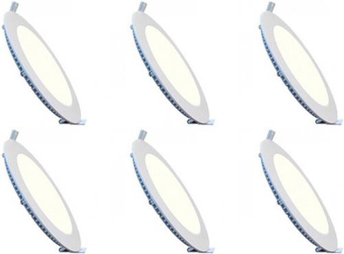 LED Downlight Slim 6 Pack - Inbouw Rond 12W - Natuurlijk Wit 4200K - Mat Wit Aluminium - Ø170mm