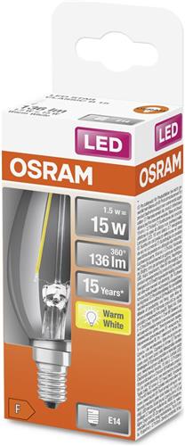 OSRAM 4058075436701 LED-lamp Energielabel F (A - G) E14 Kaars 1.5 W = 15 W Warmwit (Ø x l) 35 mm x 100 mm 1 stuk(s)