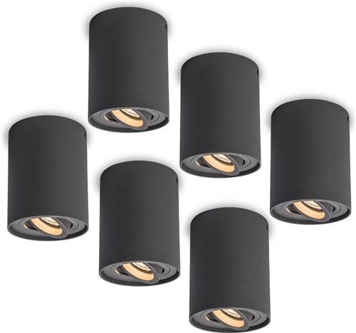 QAZQA rondoo up - Moderne Plafondspot | Spotje | Opbouwspot - 6 stuks - Ø 95 mm - Donkergrijs - Woonkamer | Slaapkamer | Keuken
