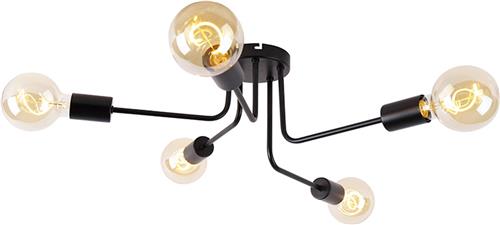 QAZQA facile - Design Plafondlamp - 5 lichts - Ø 60 cm - Zwart - Woonkamer | Slaapkamer | Keuken