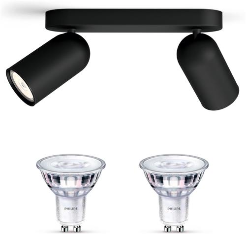 Philips Pongee Opbouwspot (Zwart) - Warmwit Licht - Plafondspot met 2 Lichtpunten - GU10 - SceneSwitch - Eenvoudig Dimbaar met Je Klassieke Schakelaar