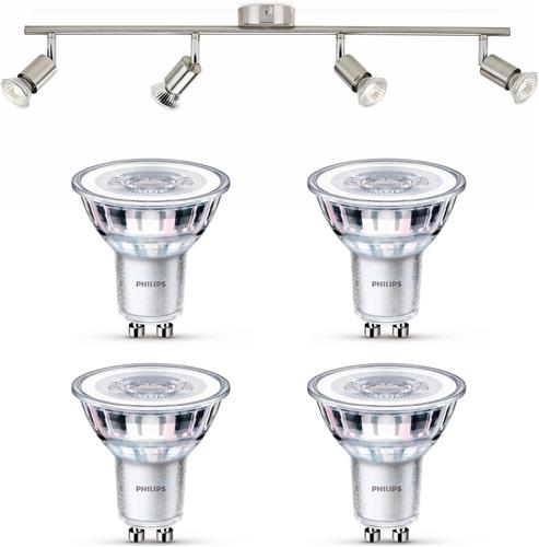 Philips Limbali Opbouwspot (Mat Chroom) - Warmwit Licht - Plafondspot met 4 Lichtpunten - GU10 - Niet Dimbaar