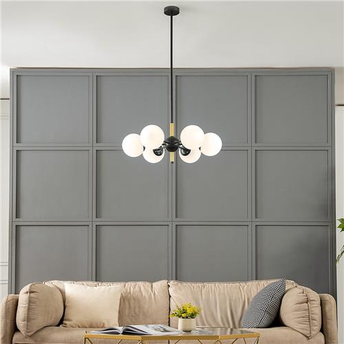Design hanglamp Callie zwart met melkwit glas, 6-lichts
