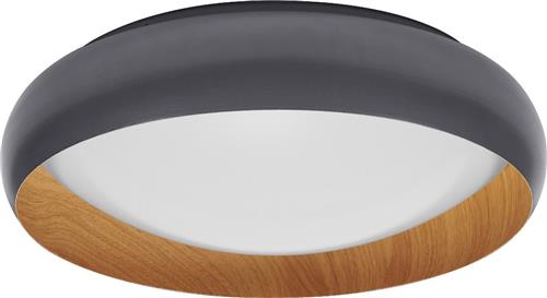 LEDVANCE ORBIS Livia LED plafondlamp met metalen ring, grijs/hout decor, 24W, 1200lm, 3000K, 430mm, 830 vriendelijk warm wit, dimbaar in 3 niveaus door te klikken, IP20, inclusief schroeven/pluggen