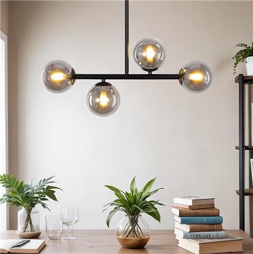 Design plafondlamp zwart met smoke glas, 4-lichts - Asun