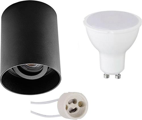Opbouwspot Set - Pragmi Luxina Pro - GU10 Fitting - Dimbaar - Opbouw Rond - Mat Zwart - 6W - Natuurlijk Wit 4200K - Verdiept - Kantelbaar - Ø90mm