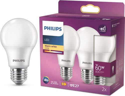 Energiezuinige Philips LED Lamp Mat - 60 W - E27 - warmwit licht - 2 stuks - Bespaar op energiekosten