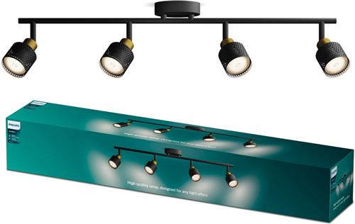 Philips Niall Spot - Plafondspot met vier lichtpunten - Zwart met goud design - GU10 LED fitting