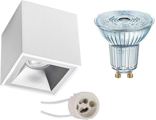 OSRAM - Opbouwspot Set - Parathom PAR16 940 36D - Proma Cliron Pro - GU10 Fitting - Dimbaar - Opbouw Vierkant - Mat Wit/Zilver - 3.7W - Natuurlijk Wit 4000K - Verdiept - 90mm
